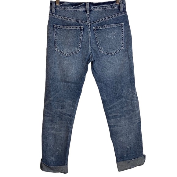 We The Free Free People Medium Blue Wash Cropped Folded Hem Distressed Jeans 25 - Picture 2 of 16